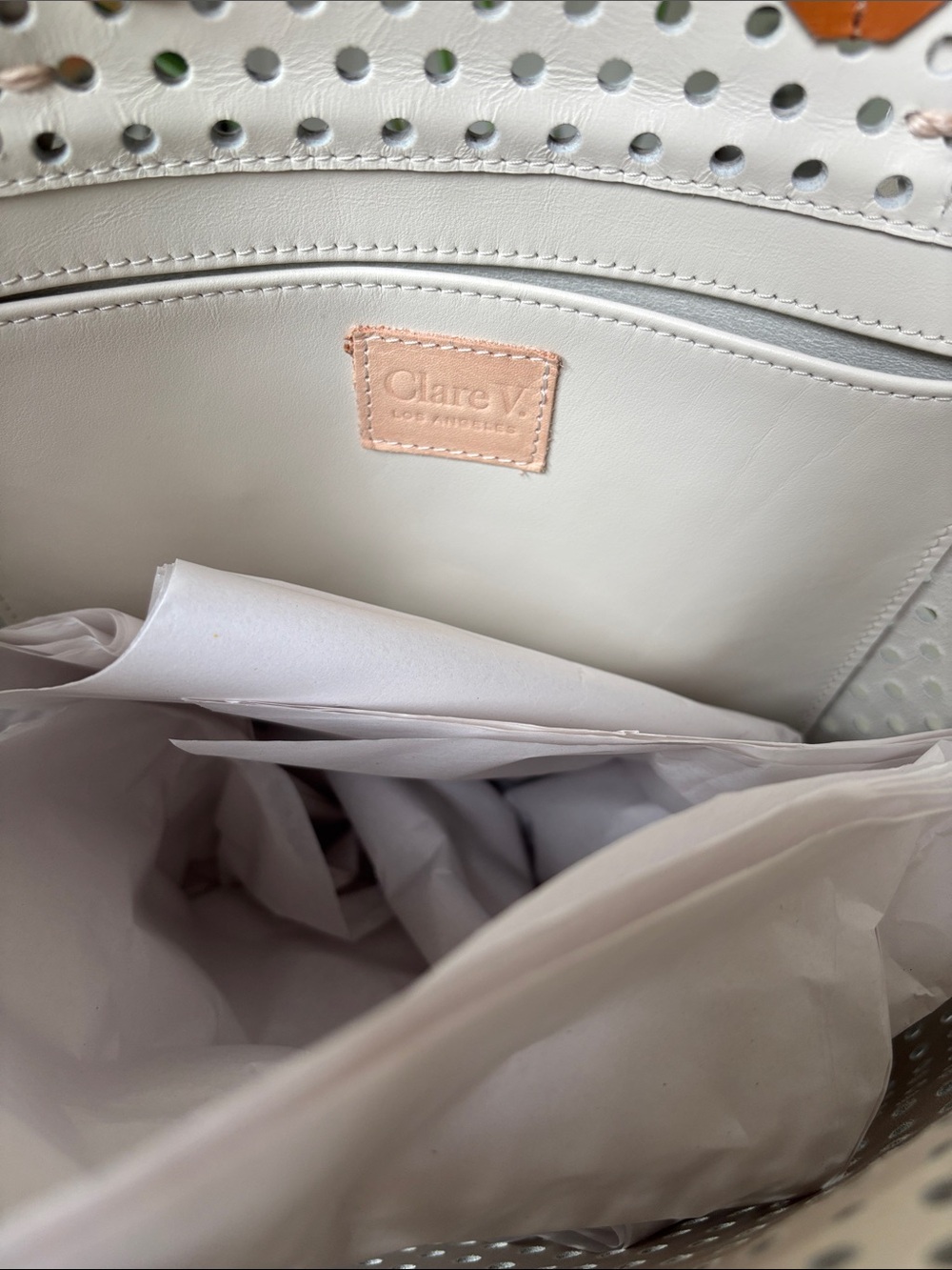 Clare V Micheline Perforated Tote in Cream - Picture 7 of 10